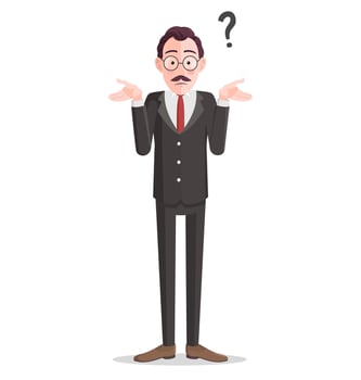 Cartoon Business Man Confused And Shrugging His Shoulders with Question Mark Illustration vector