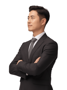 Asian Korean Businessman Side View Crossed Arms Isolated on Transparent Background png