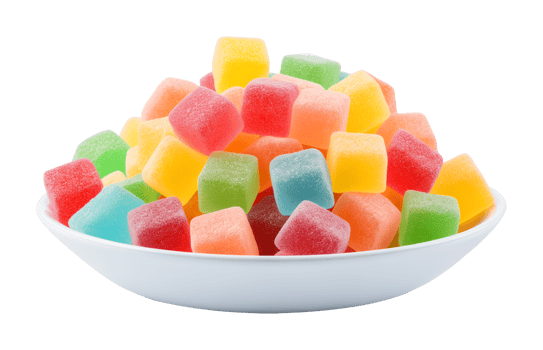 Sugar Coated Gummy Cube on Plate Isolated on Transparent Background png