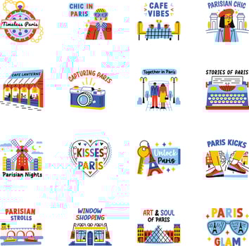 Paris Vibes Trendy Flat Style Stickers vector