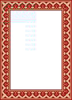 square gold with red national Persian ornament. Rectangle, frame, border, ethnic pattern of the peoples of Iran, Tajikistan vector