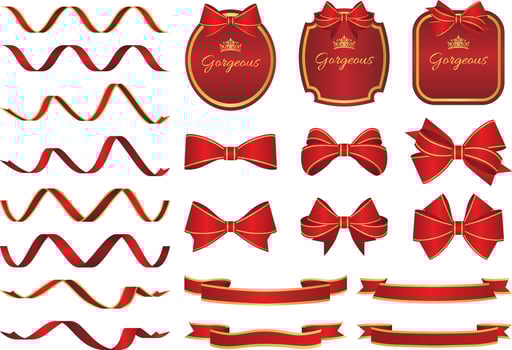 Red ribbons, labels and frames and icons set vector