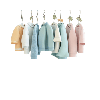 A group of baby clothes hanging on a rack png
