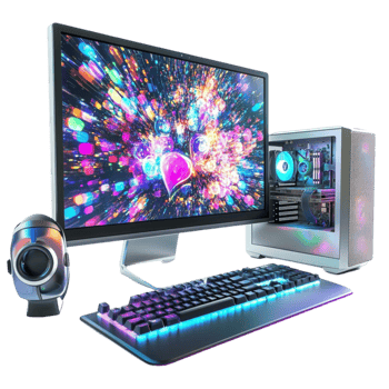 A computer with a keyboard, mouse and monitor png