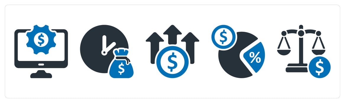 A set of 5 business icons as money making, time is money, high cost vector
