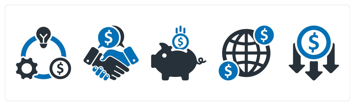 A set of 5 business icons as business model, business deal, savings vector