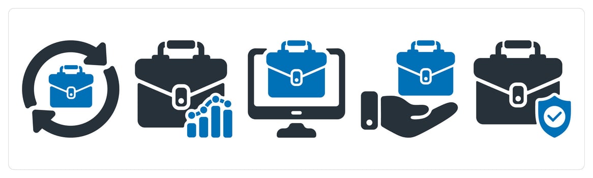 A set of 5 business icons as job change, business analysis, online business vector