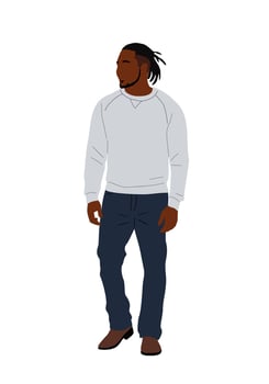Business man in casual clothes standing full length. Handsome male character vector