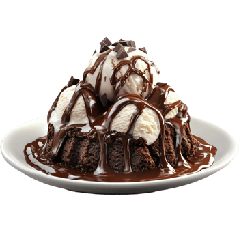 A chocolate cake with ice cream and chocolate sauce png