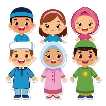 muslim children in different ethnic clothes vector