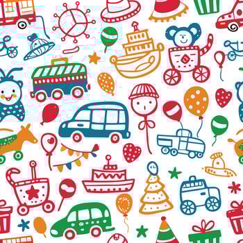 seamless pattern with children's toys and vehicles vector
