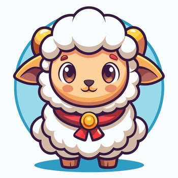 a cartoon sheep with a red ribbon on its neck vector