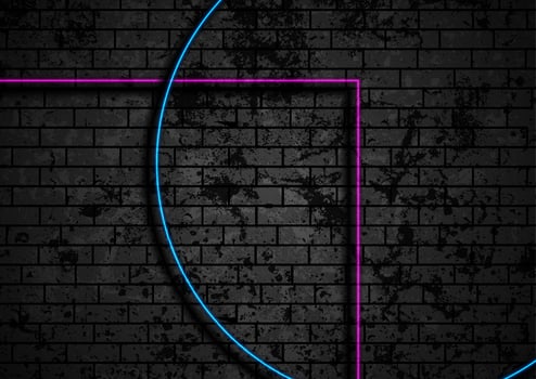 Blue violet geometric lines on brick grunge wall vector