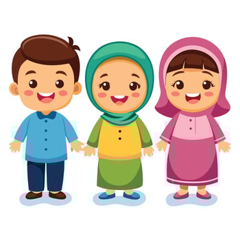 muslim children in traditional clothes illustration vector