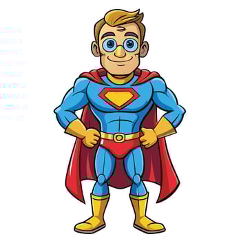 cartoon superman with blue eyes and red cape vector