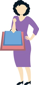 Beauty Woman Shopping in Purple Dress vector
