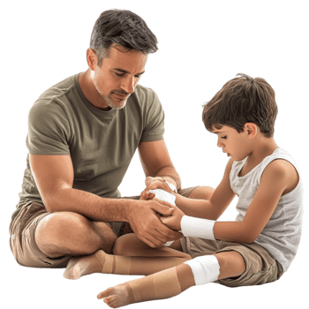 Dad Bandaging Son Arm Outdoors png