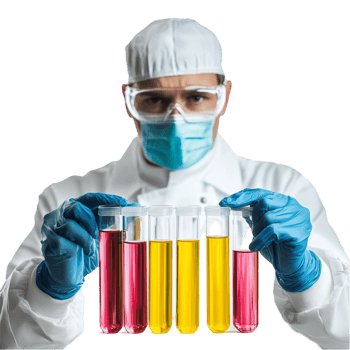 Man in Lab Coat Holding Colorful Test Tubes png