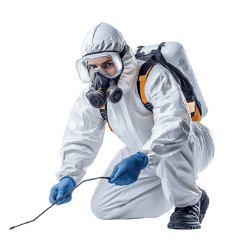 Man in Protective Suit and Mask Holding a Hose png