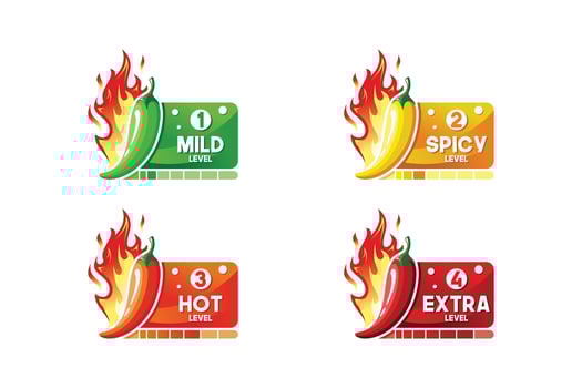illustration of hot chili label design template with mild, spicy, hot and extra levels. Hot chili and fire logo vector