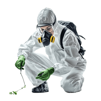 Man in Gas Mask and Protective Suit Kneeling Down png