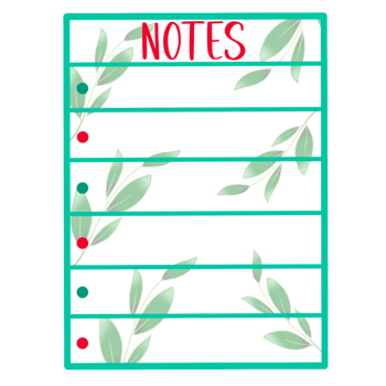 Notes on a green leafy lined paper with dot points png