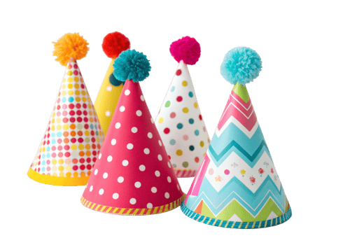 Colorful Party Hats Festive Birthday Cone Decorations png