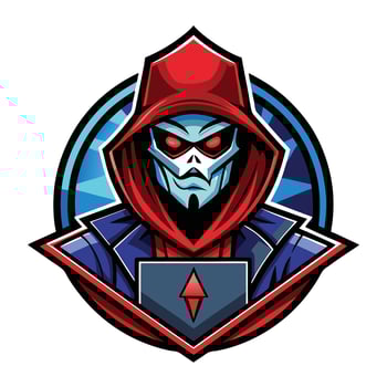 a red hooded man with a blue mask vector