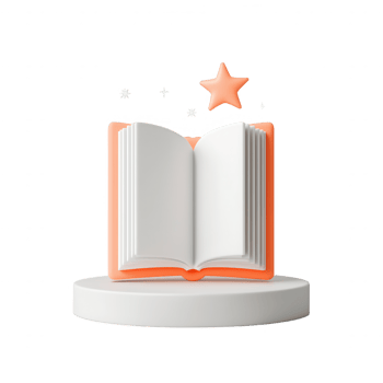 A vibrant 3D illustration of an open book with a star, symbolizing creativity and learning. png