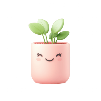 Cute smiling plant in a pink pot, perfect for brightening up any space. png