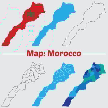 Morocco map. Morocco country map set. internal provinces borders marked, Simple map of Morocco drawing, Filled and outline. vector