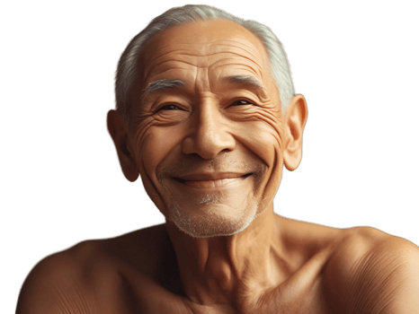 An older man with no shirt on smiling png