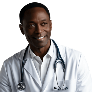 A black male doctor wearing a white lab coat png