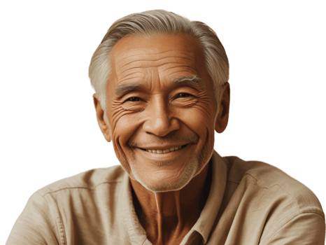 An older man smiling with his hands on his chest png