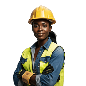 A woman in a hard hat and safety vest png