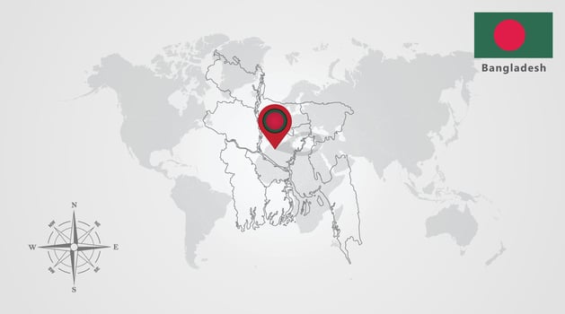 Bangladesh flag icon design with map outline, Template with the national flag and map vector