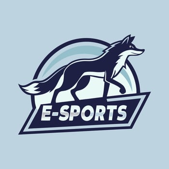 E-sports logo with a fox running in front of it vector