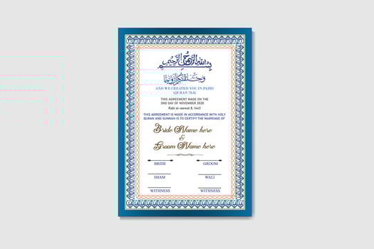 Nikkah Certificate Template Design vector