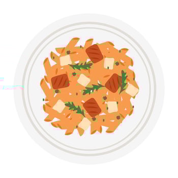 Colorful pasta dishes with various toppings. Flat Illustration. vector