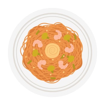 Flat Illustrated Pasta Dishes with Creative Ingredients. vector