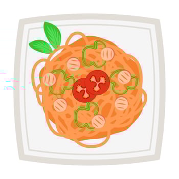 Colorful pasta dishes with various toppings. Flat Illustration. vector