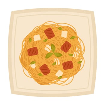 Flat Illustrated Pasta Dishes with Creative Ingredients. vector