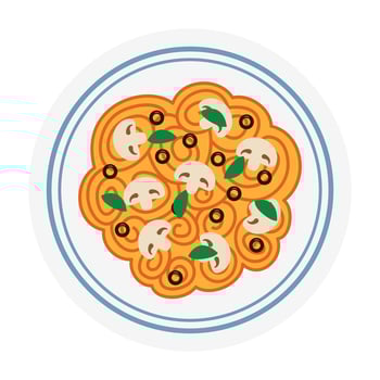 Colorful pasta dishes with various toppings. Flat Illustration. vector