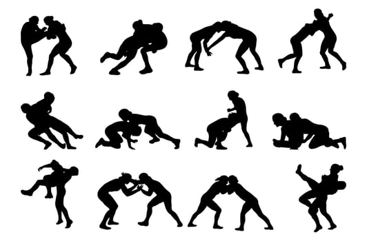 Women's Wrestling sport silhouettes illustration set vector