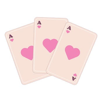 illustration of a set of pink ace of hearts playing cards on a white background. vector