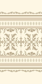 Glorious Golden Silk Weaves Embroidery Royal Classy Scroll Ornament on Beige Background. Opulence Nature Leaves and Floral Petals Elaborate Rich Border Pattern for Elegant Textile Design Fabric vector