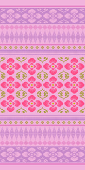 Fleur de lis Geometric ikat Aztec Pattern Floral. Pink and Purple Flowers Hand Weaves Embroidery Silk Seamless Traditional Pattern. Nature Green Leaves Colorful, batik, kebaya, thai silk, rug. vector