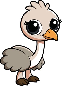 Cartoon ostrich with big eyes and big feet vector