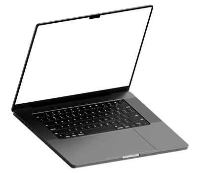 Black laptop mockup template. Transparent . Blank screen Frame only. Isometric png