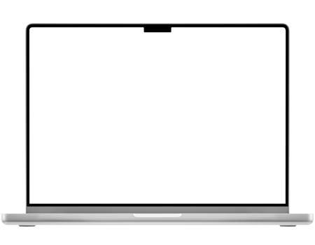 Silver laptop mockup template. Transparent . Blank screen Frame only. Front view style png